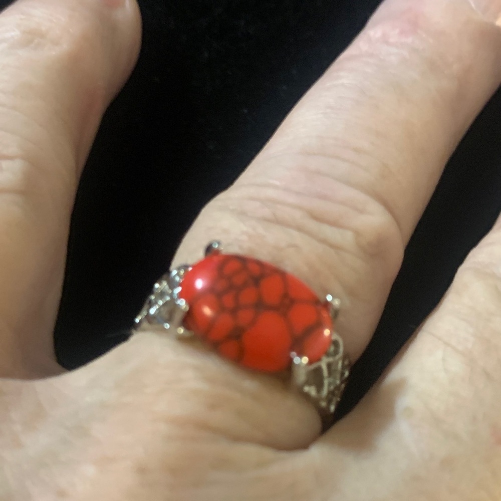 Elegant Red Howlite Silver Ring Bogo